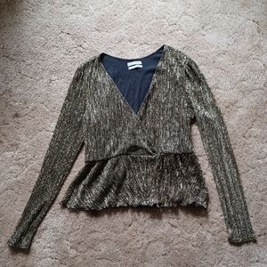 Urban Outfitters Gold Metallic wrap top Deep V Size XL